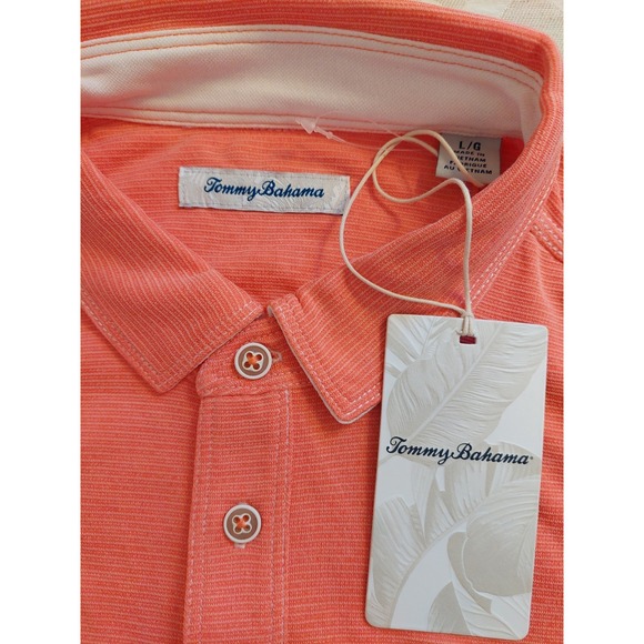 Tommy Bahama Men's Logo Polo Shirt Knit Tencel Blend Melon Size Large - New! - Picture 4 of 11